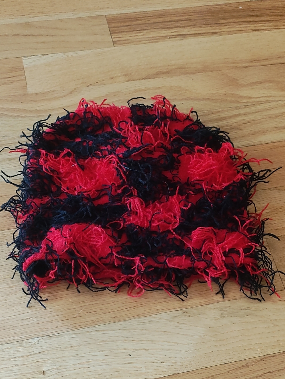 Women’s Red and Black Fuzzy Knit Beanie